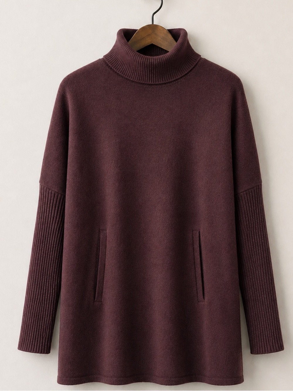 Garnet Hill Cashmere/Merino Wool Turtleneck Poncho Tunic Sweater Plum Burgundy M